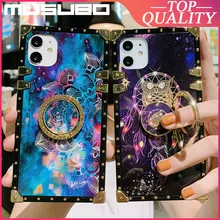 MUSUBO 3D Square Phone Case For iPhone 12 mini 11 Pro Max SE 2020 Xsmax XR 8 7 PLUS Soft Silicone Sides Ring Stand Blu Ray Cover