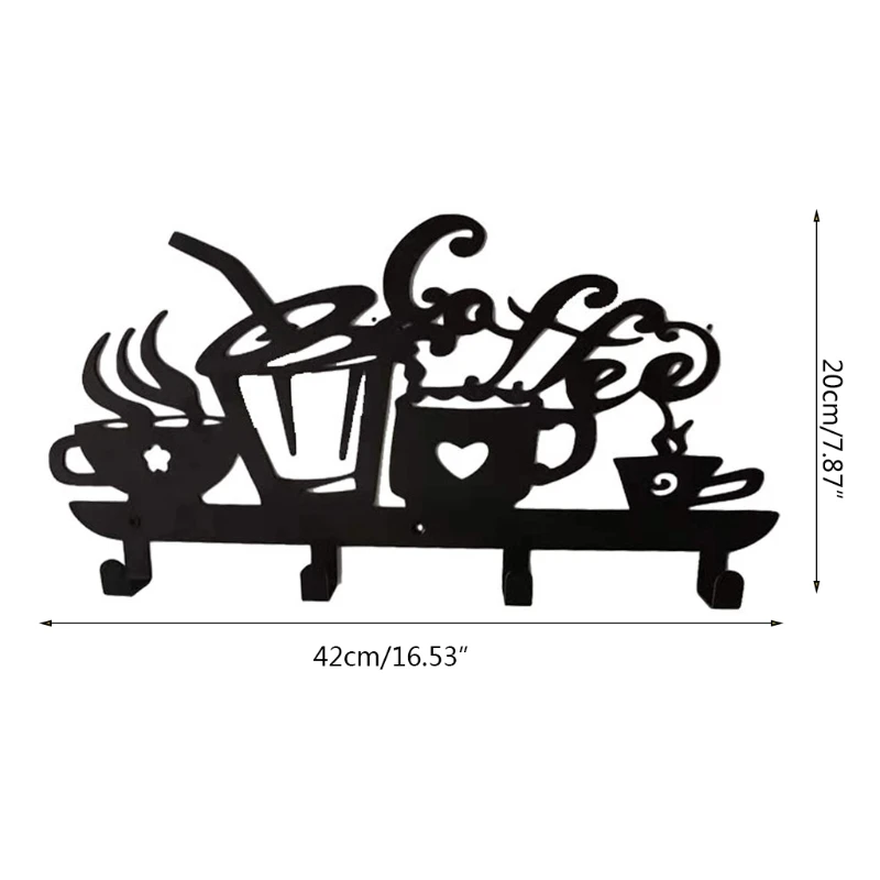 

Creative 4-Hook Wall Mount Coffee Cup Drain Hook Black Metal Mug Rack Hanging 85DB