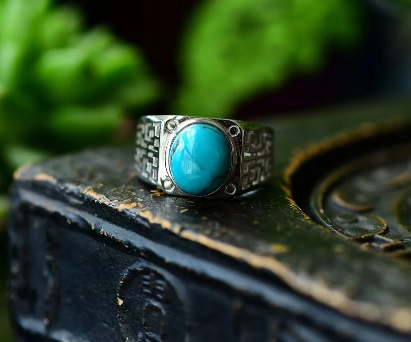 Естественный бирюзово-зеленый кристалл регулируемое женское кольцо серебро 925