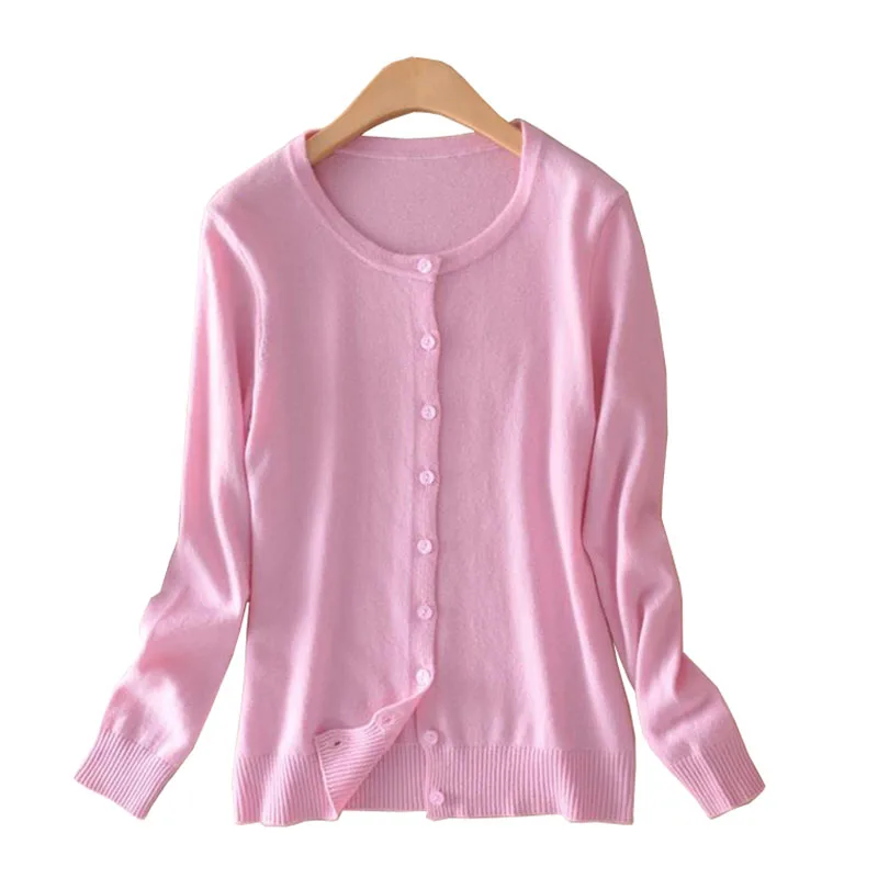 Женский вязаный кардиган однотонный короткий свитер с длинным рукавом