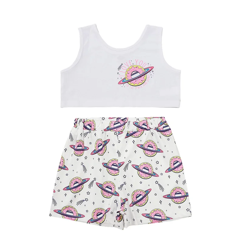 

2Pcs Children Girls Kids Clothes Set,Summer Sweet Baby Girls Cartoon Planet Print O-Neck Sleeveless Tops+ Short Pants,1-8Years