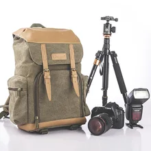 Roadfisher Vintage Casual Waterproof Canvas DSLR SLR Camera Travel Backpack Rucksack Photography Bag Insert Fit Canon Nikon Sony