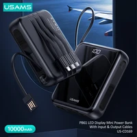 usams mini power bank portable 10000mah powerbank with 3 charge cables for iphone samsung xiaomi 5 outputs external battery