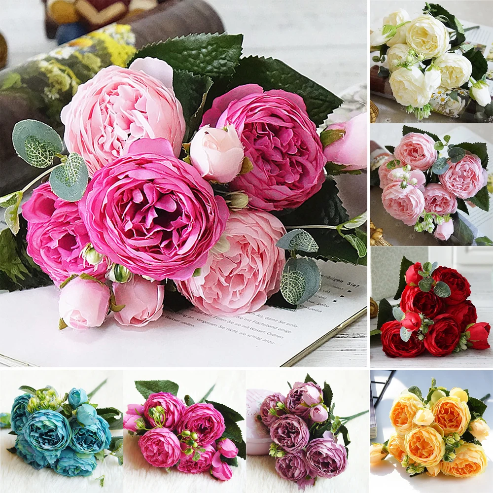 Искусственный цветок искусственный Камелия имитация 5 голов букет вечерние