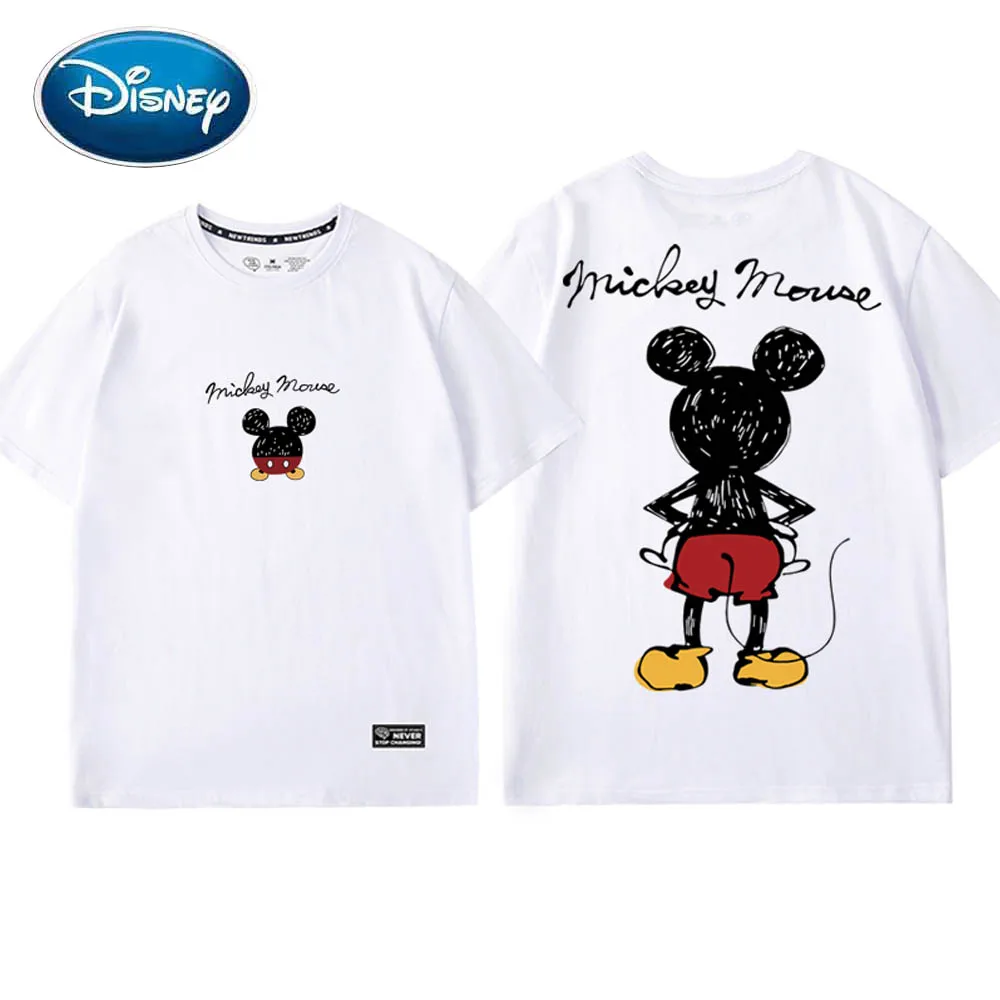 

Модный Микки Маус пуловер Disney Chic с круглым вырезом и надписью, женская футболка унисекс, парные Топы с коротким рукавом, 6 цветов