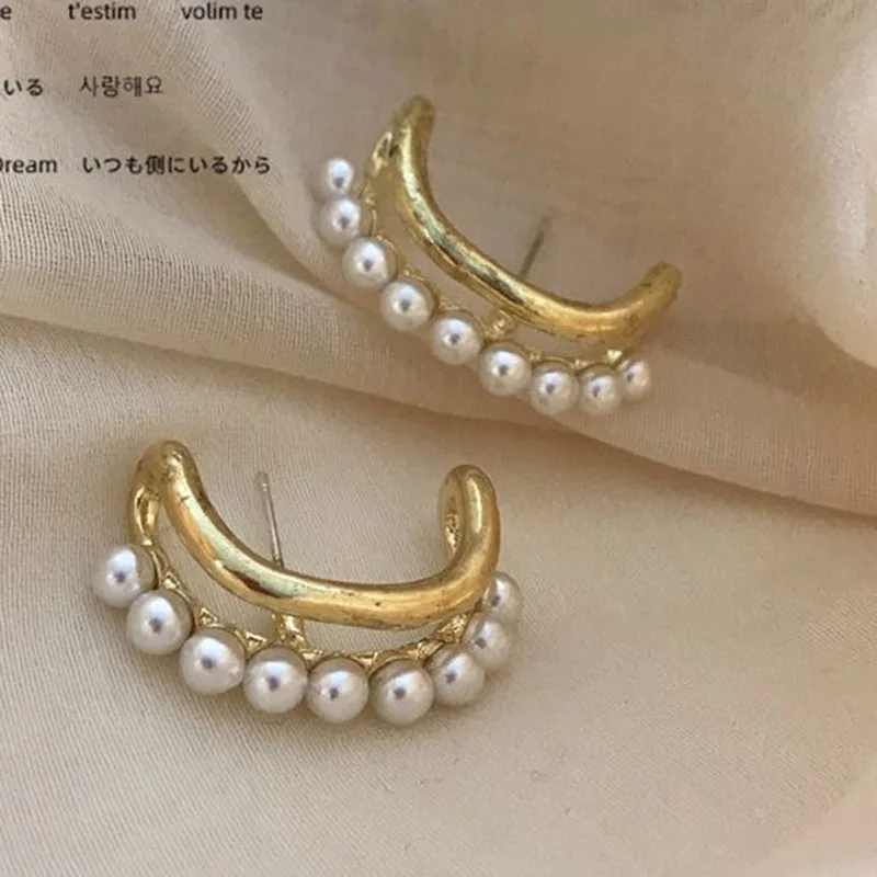 Роскошные винтажные золотые двойные гибочные полукруглые серьги с имитацией