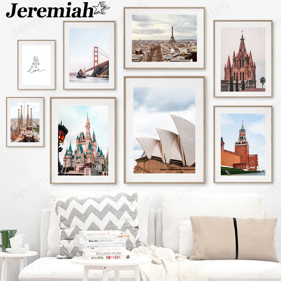 

Nordic City Architecture Canvas Poster Brooklyn Bridge Paris Tower Painting Print Wall Art Modern Home Living Room Decoration