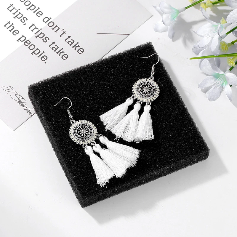 Новые Boho Стиль Большой Круг висячие серьги с кисточками для женщин богемные