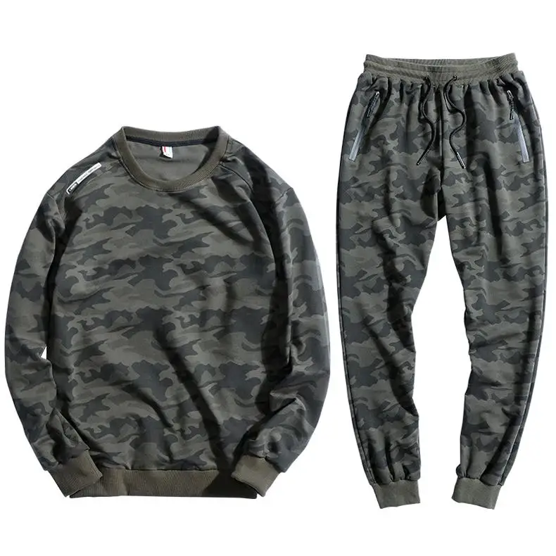 green set men Комплект из 2 предметов с толстовкой, мужской спортивный костюм, спортивный костюм для бега, мужской спортивный костюм размера плюс L-8XL, камуфляжная Толстовка+ штаны для 150 кг - Цвет: green set men