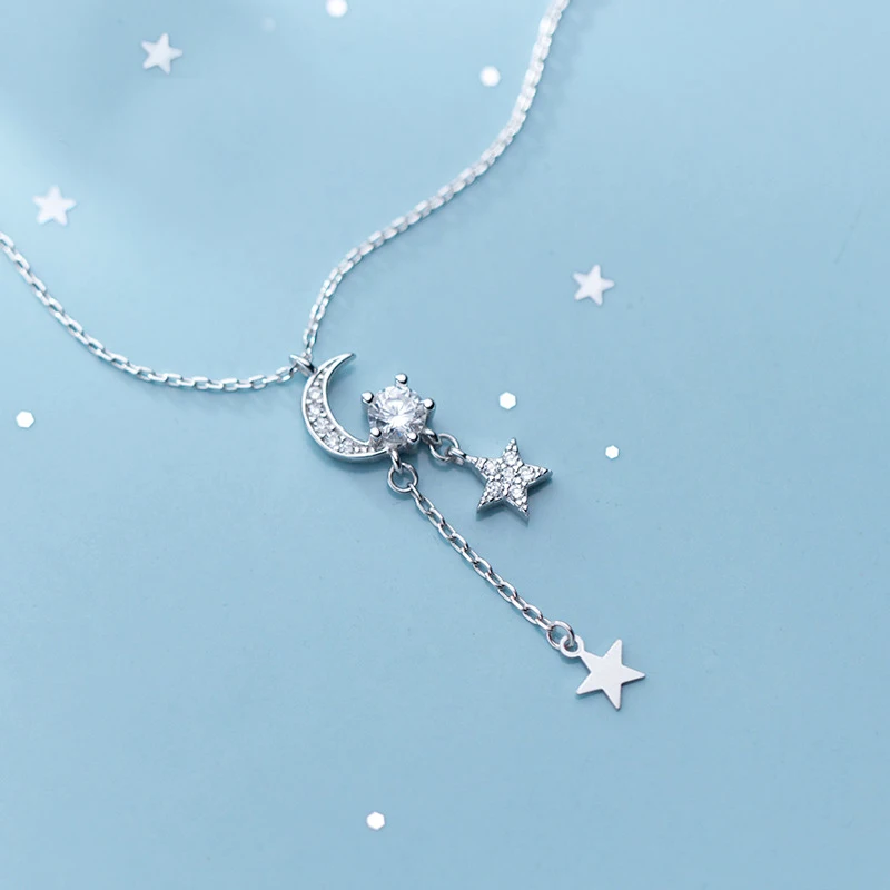 

Женская цепочка с кулоном в виде Луны и звезды из серебра 925 пробы