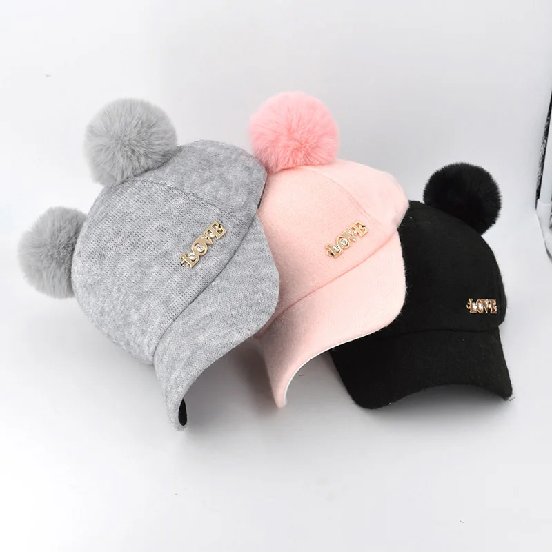 

Cute Baby Hat Kids Baseball Cap Hat With Pompom Winter Warm Baby Girl Boy Hat Soild Color Children Toddler Cap bonnet enfant