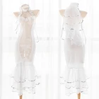 Женское кружевное платье-годе, белое ажурное длинное свадебное платье невесты в стиле лолита, милая белая юбка-годе для косплея