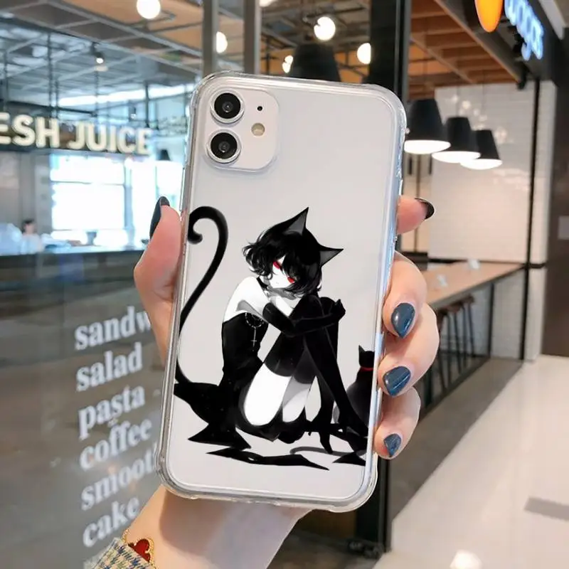 

Anime Loli Gothic Cat Phone Case Transparent for iPhone 11 12 mini pro XS MAX 8 7 6 6S Plus X 5S SE 2020 XR