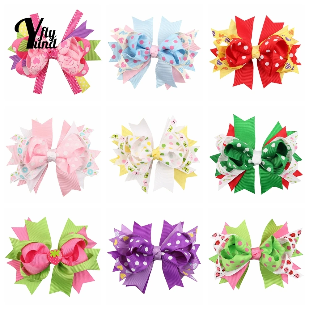 

Yundfly Cute Cartoon Pattern Dovetail Bows Baby Hair Clip Fashion Print Ribbon Bowknot Hairpin Kid Headwear Christmas Decoration