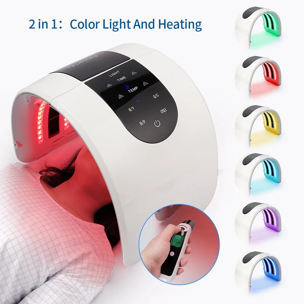 2 IN 1 Foldable 7 Color LED Photon 30-60 Heating Threapy Face Mask Machine Salon Home Use Skin Rejuvenation Acne Skin Care