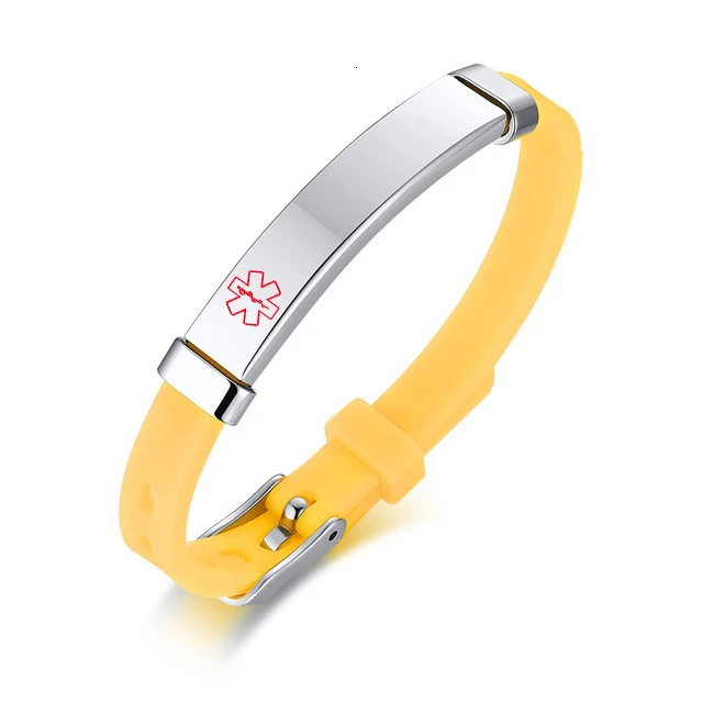 medical yellow Пользовательские детские SOS ID силиконовые браслеты резиновые бренды имя, номер телефона Дата Регулируемый ребенок Персонализированные для мальчиков детей девочек - Окраска металла: medical yellow