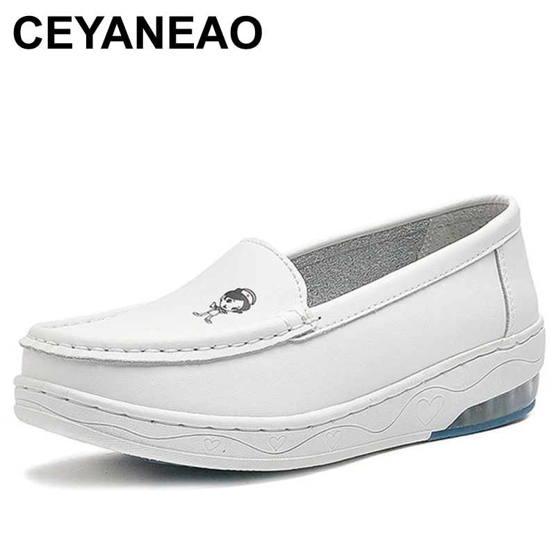 

CEYANEAOsneakers women walking shoes 2021 new leather nurse shoes white cushion soft soled nurse shoes comfortable hospital work