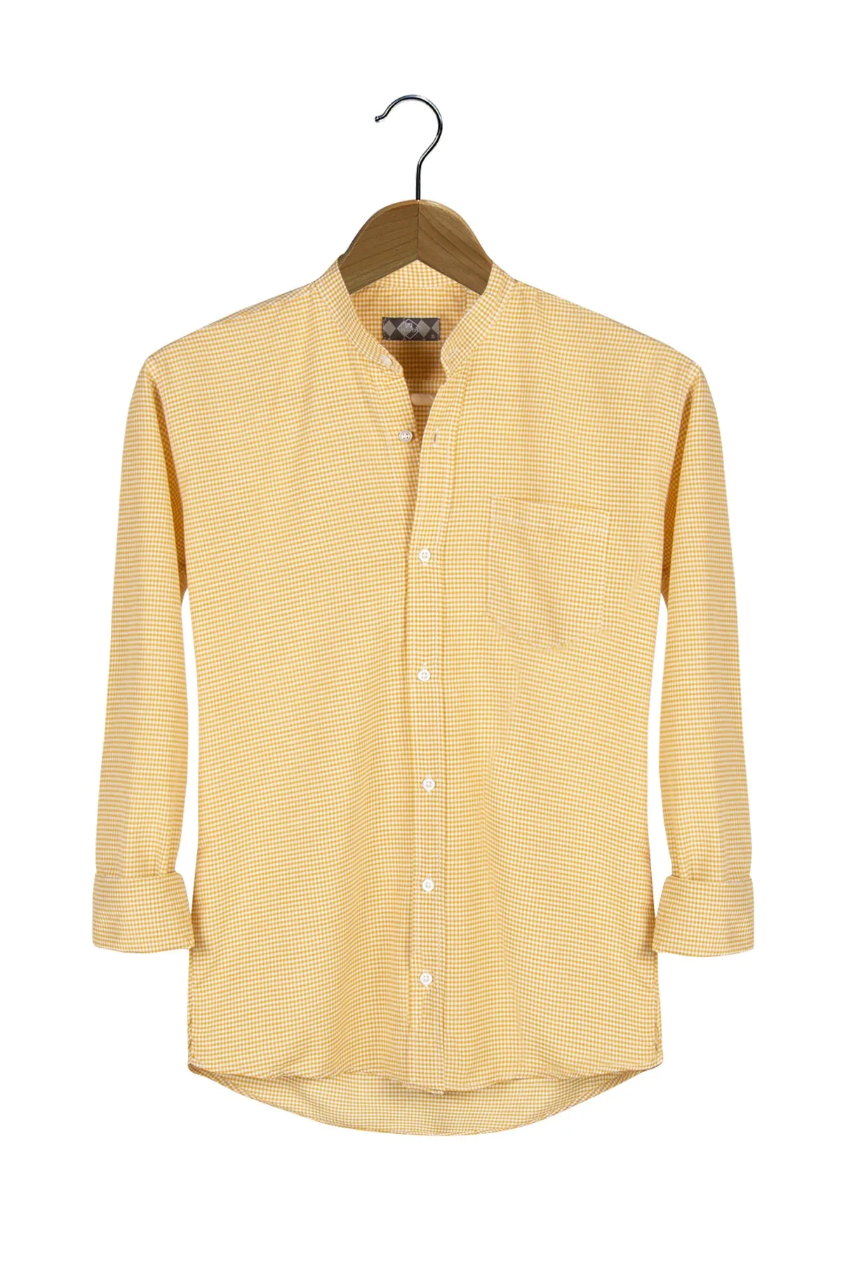 Therapy Men Male Plaid Crew Neck Long Sleeve Shirt 21Y-4300597-1 Yellow