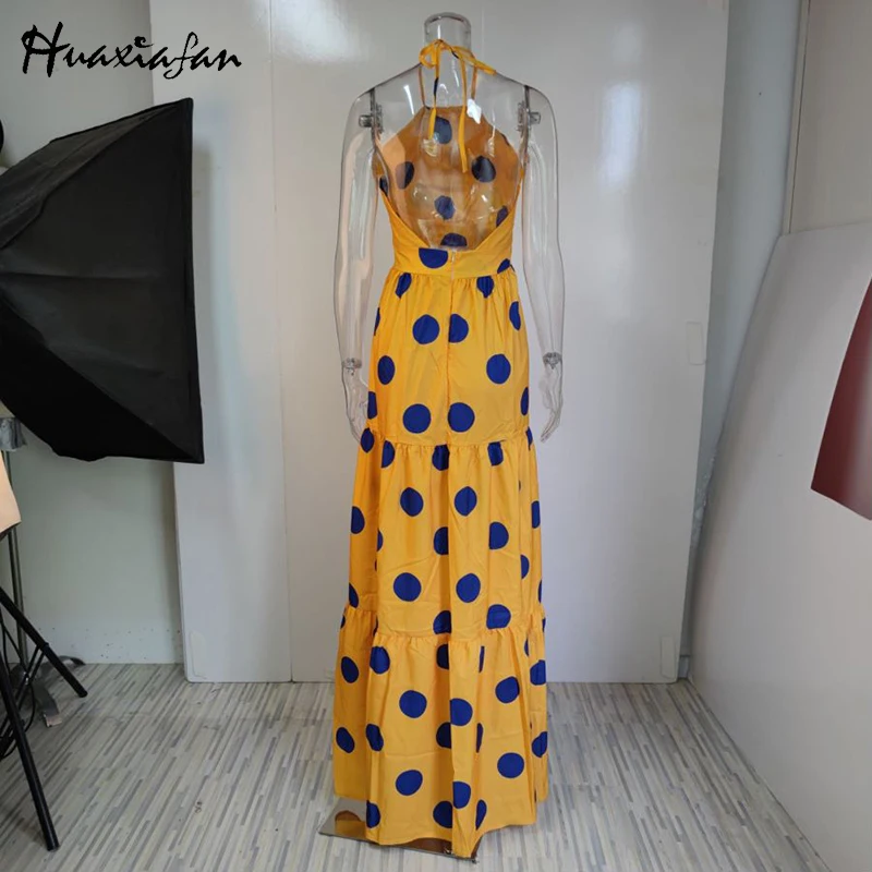 

Huaxiafan Leopard Animal Dot Print Maxi Dress Women Summer Halter Casual Sexy Party Tunic Long Sundress Vestidos Female 2021 New