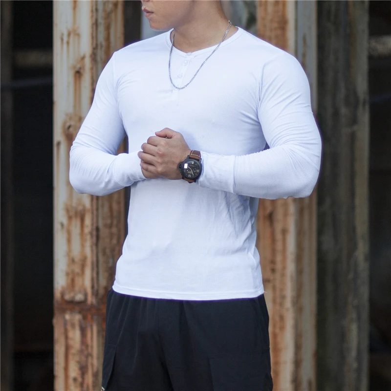 

Casual Long sleeve T-shirt Men Fitness Cotton t shirt Male Gyms Workout Skinny Tee shirt Tops black Running Sport Clothing