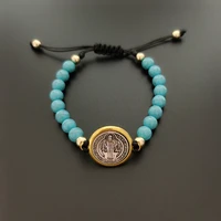 saint benedict medal cross charm 5 colors religious handmade weave bracelets catholic christian rosary bead bracelet jewelry