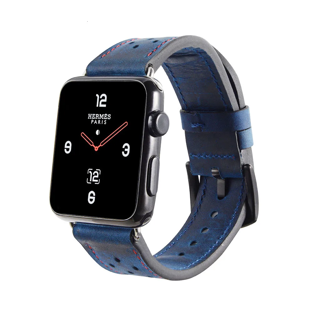 Роскошный кожаный ремешок в стиле ретро для Apple watch 44 мм 42 мм 38 с черным адаптером для iwatch серии 5 1 2 3 ремешок для часов