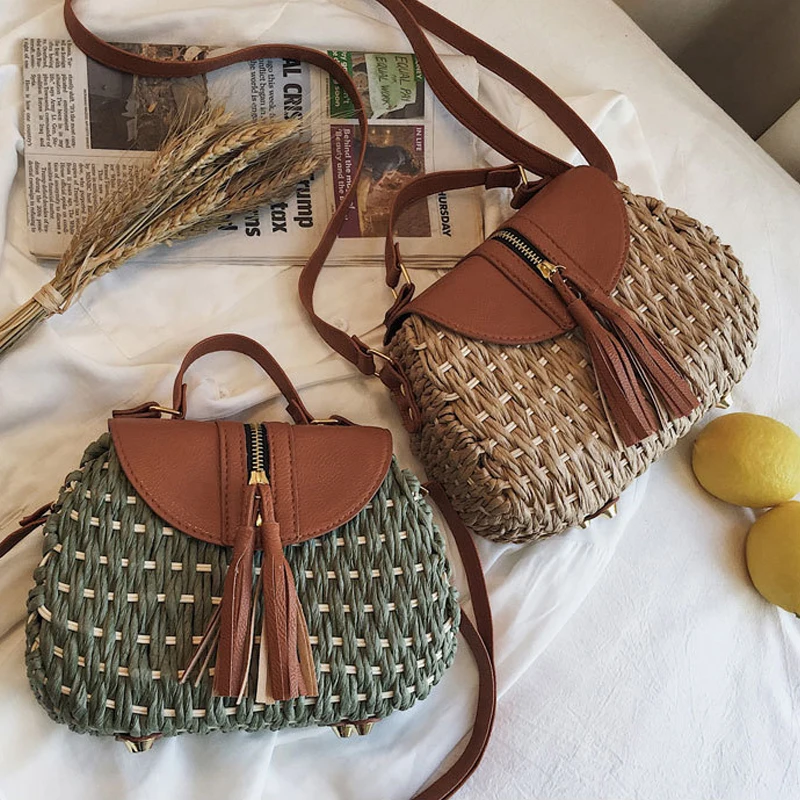 

Повседневные дамские летние пляжные сумочки, дизайнерские плетеные винтажные сумки-клатчи из ротанга на ремне через плечо, кошельки