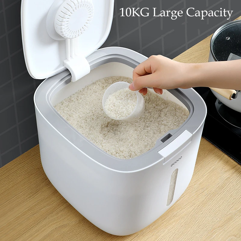

10KG Kitchen Nano Bucket Pressing Auto Rice Bucket Insect-proof Moisture-proof Sealed Grain Pet Food Storage Container Rice Box
