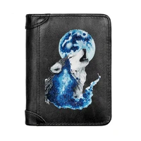 mysterious moon and wolf 100 genuine leather men wallet classic pocket slim card holder male short purses gifts high quality
