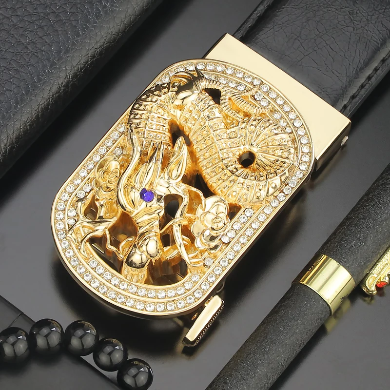 

Dragon belt men High Quality Automatic buckle Golden Black genuine leather ceinture homme casual classic Waistband for male