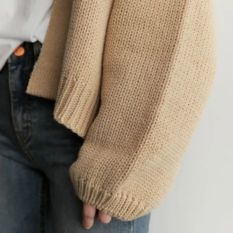 Womens Long Puff Sleeves Open Front Cardigan Tops Crochet Knitted Solid Color Short Sweater Coat Lounge Casual Loose Outwea |