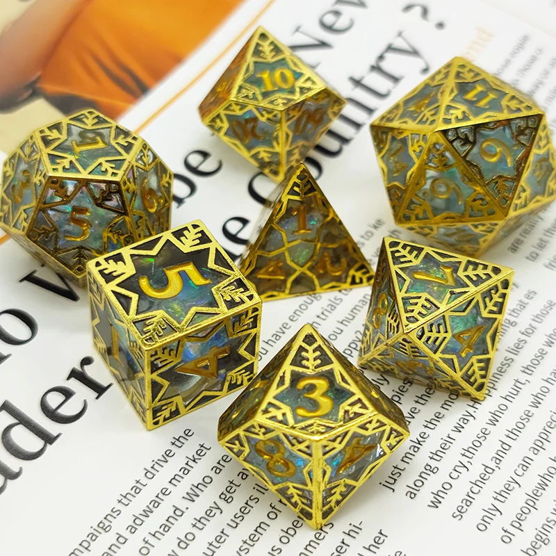 dnd Metal Snowflake Resin Hollow Frame Dice Set 7D&D Role Playing Board Game Warhammer Dice Polyhedron Table Gam D4D6D8D10D12D20