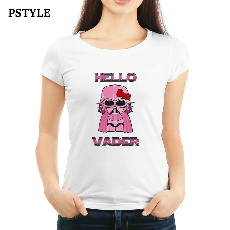 Hello Vader футболка для девочек Звездные войны футболки для женщин классная футболка кошка Лето короткий рукав Харадзюку Женская Базовая футболка