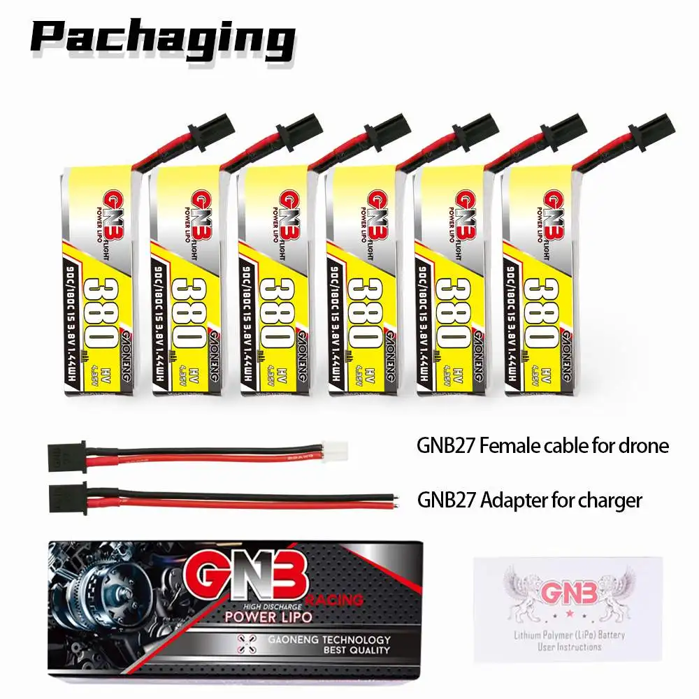 

Gaoneng GNB 3,8 V 380mAh 90C 1S аккумуляторная LiPo батарея для FPV гоночного дрона RC квадрокоптера GNB27 вилка аксессуары запасные части