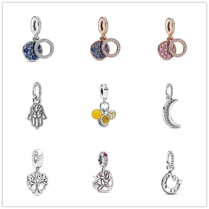 

925 Sterling Silver Pink Heart Family Tree Dangle Charm Bead Fit Women pan Bracelet & Necklace Jewelry