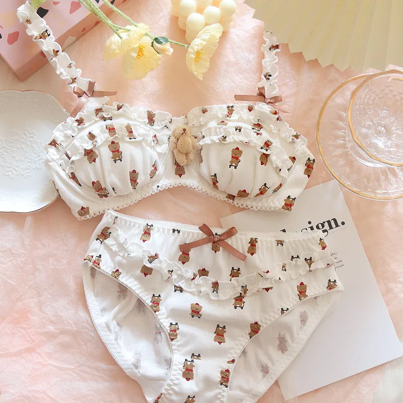 

Комплект нижнего белья Kawaii Bear, комплект японского бюстгальтера, Привлекательные девушки, милый мультяшный хлопковый комплект нижнего бель...