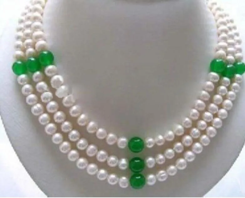 

fine jewelry New 3 Rows Genuine 7-8 MM Pearls jades wedding/Party/Ball/Gift necklaces free shipping