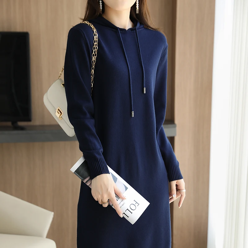 

Women Cashmere Sweater Autumn / Winter Loose Hooded Long Cashmere sweater Women