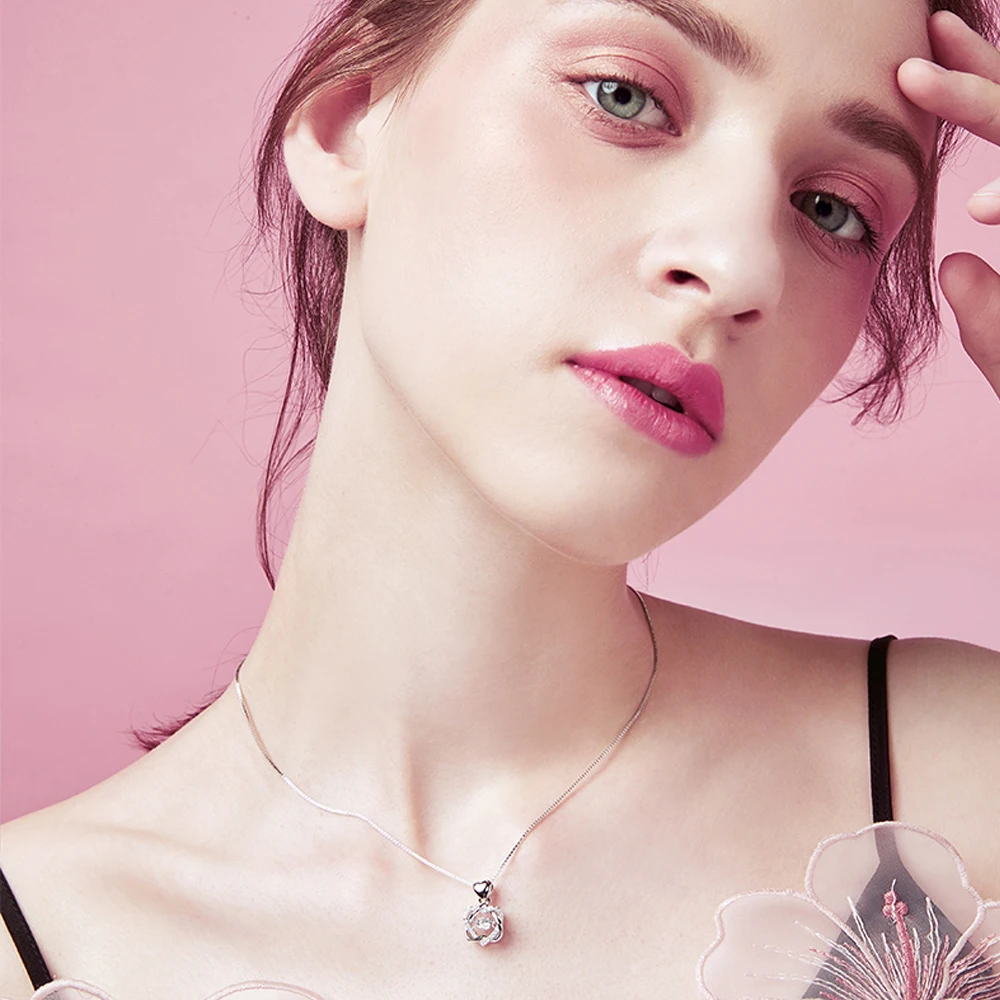 

New Cubic Zircon Round Beating Heart CZ Star Pendant Necklaces for Women Rose Box Valentine's Day Tanabata Jewelry Gift