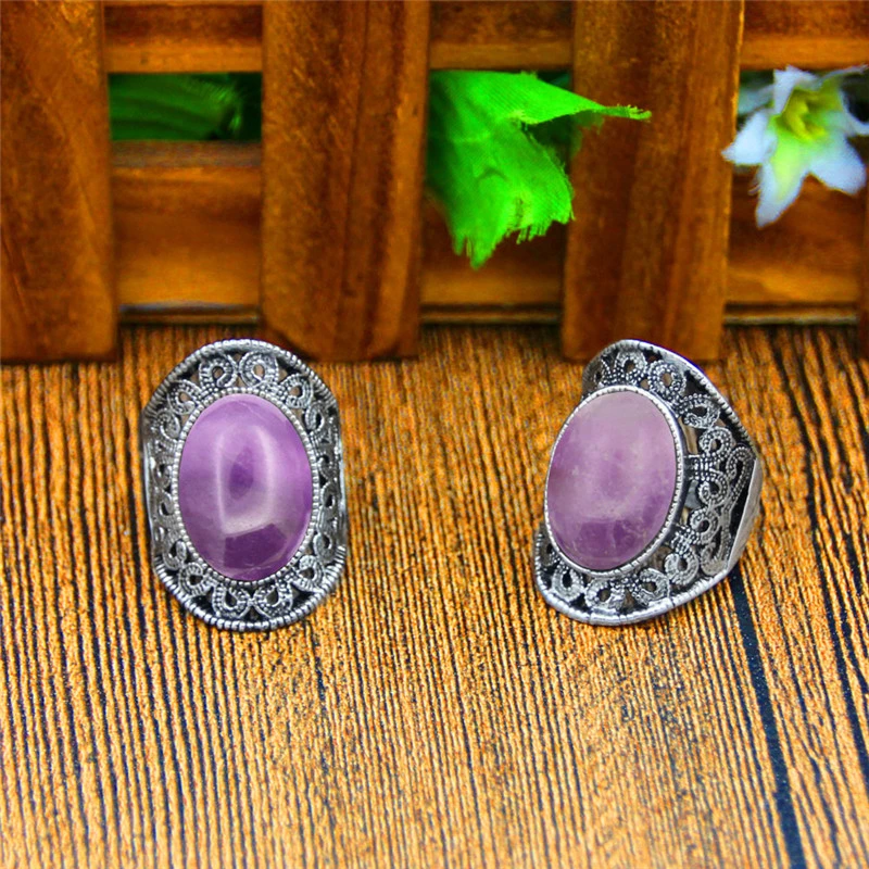 Овальный Природный Фиолетовый Камень Ювелирные наборы Цепочки и ожерелья Серьги