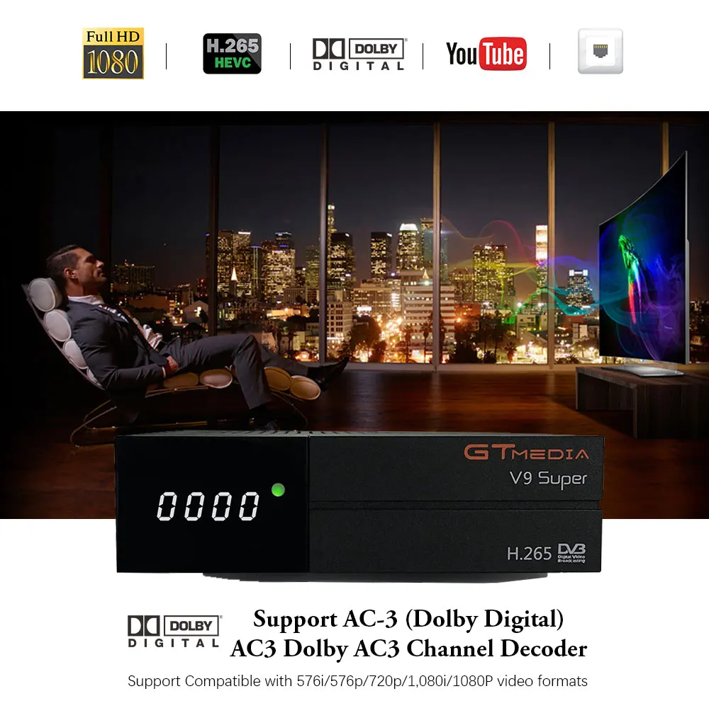Европейский 2 года Cccam FREESAT спутниковый ресивер H.265/Havc tv box GTMEDIA DVB S2 V9 супер Поддержка Dolby, CCCAM, YOUTUBE, IP tv, PVR
