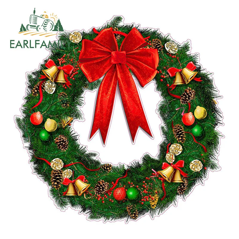

EARLFAMILY 13 см x 13 см Рождественский венок с лентой и колокольчиками настенное украшение виниловые наклейки «сделай сам» водонепроницаемые авт...