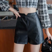 sutimine fashion chic pu leather shorts womens autumn winter loose leather trouser plus size lady short pants korean version