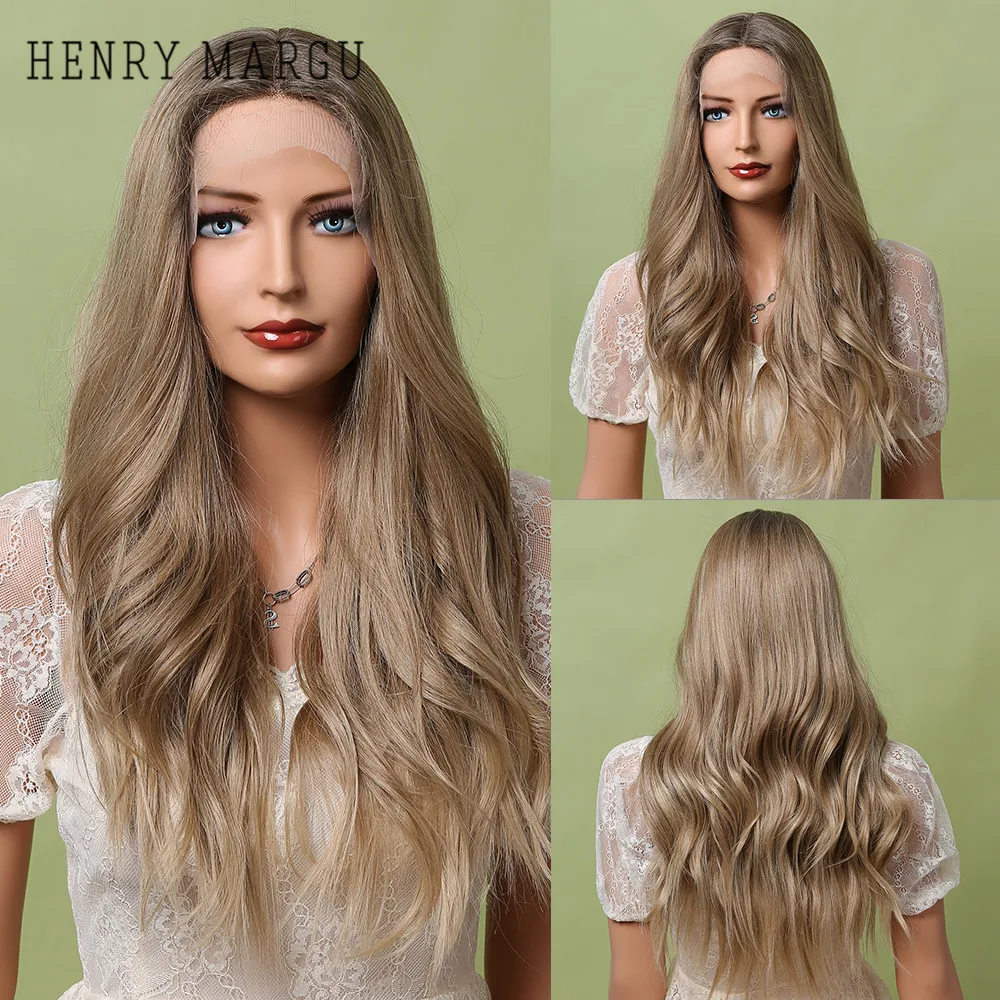 

HENRY MARGU Lace Front Wigs Long Wavy Brown Blonde Ombre Synthetic Natural Hair Wigs for Women Heat Resistant Lace Frontal Wig