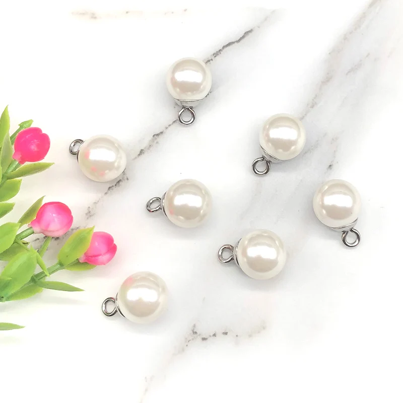 

10Pcs/lot Stainless Steel Imitation Pearl Beads Charms Pendant For DIY Necklace Bracelet Earrings Jewelry Making Accessories