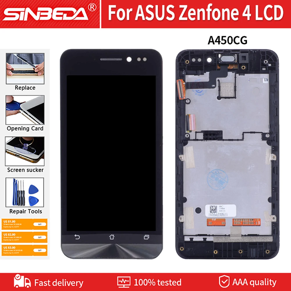 

4.5'' Original Screen With Frame For ASUS Zenfone 4 A450CG LCD Touch Screen Digitizer Assembly Replacement Free Tools