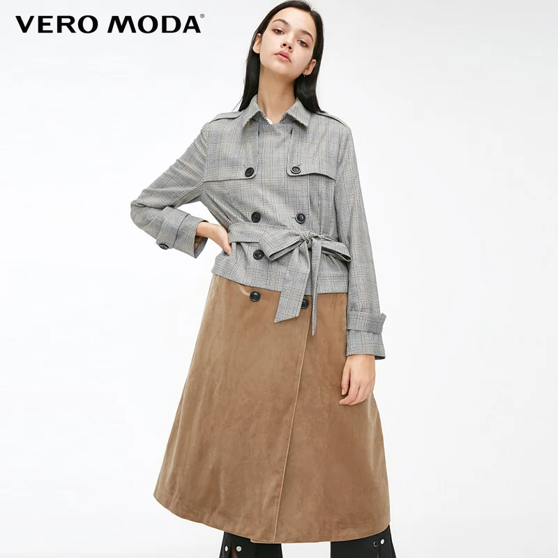 

Vero Moda Новое клетчатое Сращивание съемный Тренч длинное пальто куртка женская | 318409513