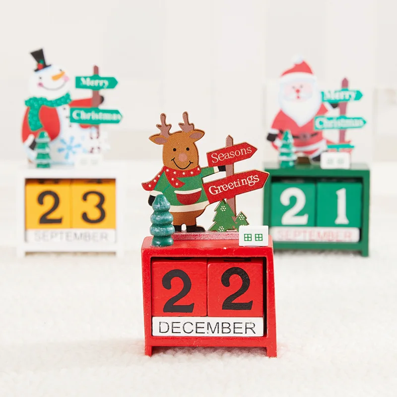 

Christmas Cartoon Calendar Wooden Decoration Crafts Creative Small Perpetual Calendar Desktop Decoration Christmas Gift Supplies