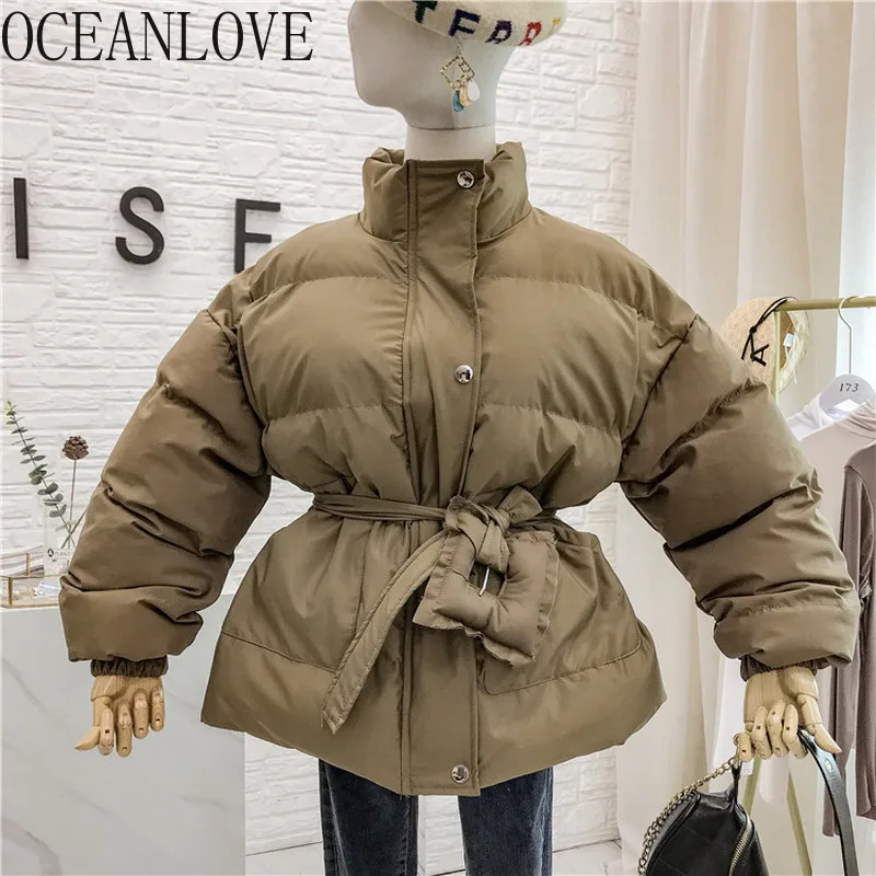 Новинка 2020 года. Однотонные теплые парки с воротником стойкой. Толстое поясом.