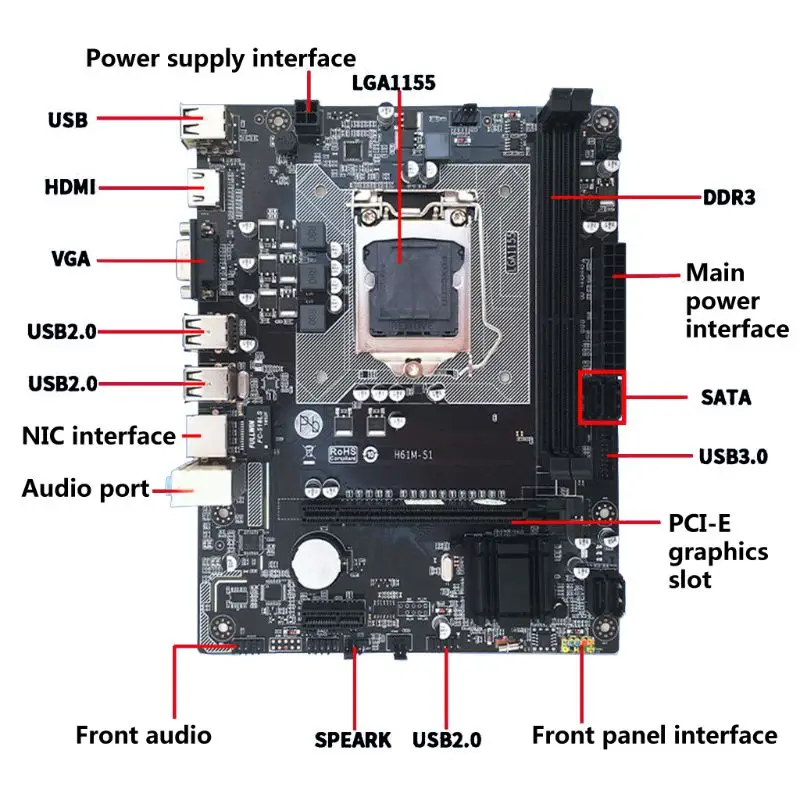 

H61M C Desktop Computer Motherboard 1155 Pin CPU Interface PCI-E DDR3 Memory Solid State Mainboard